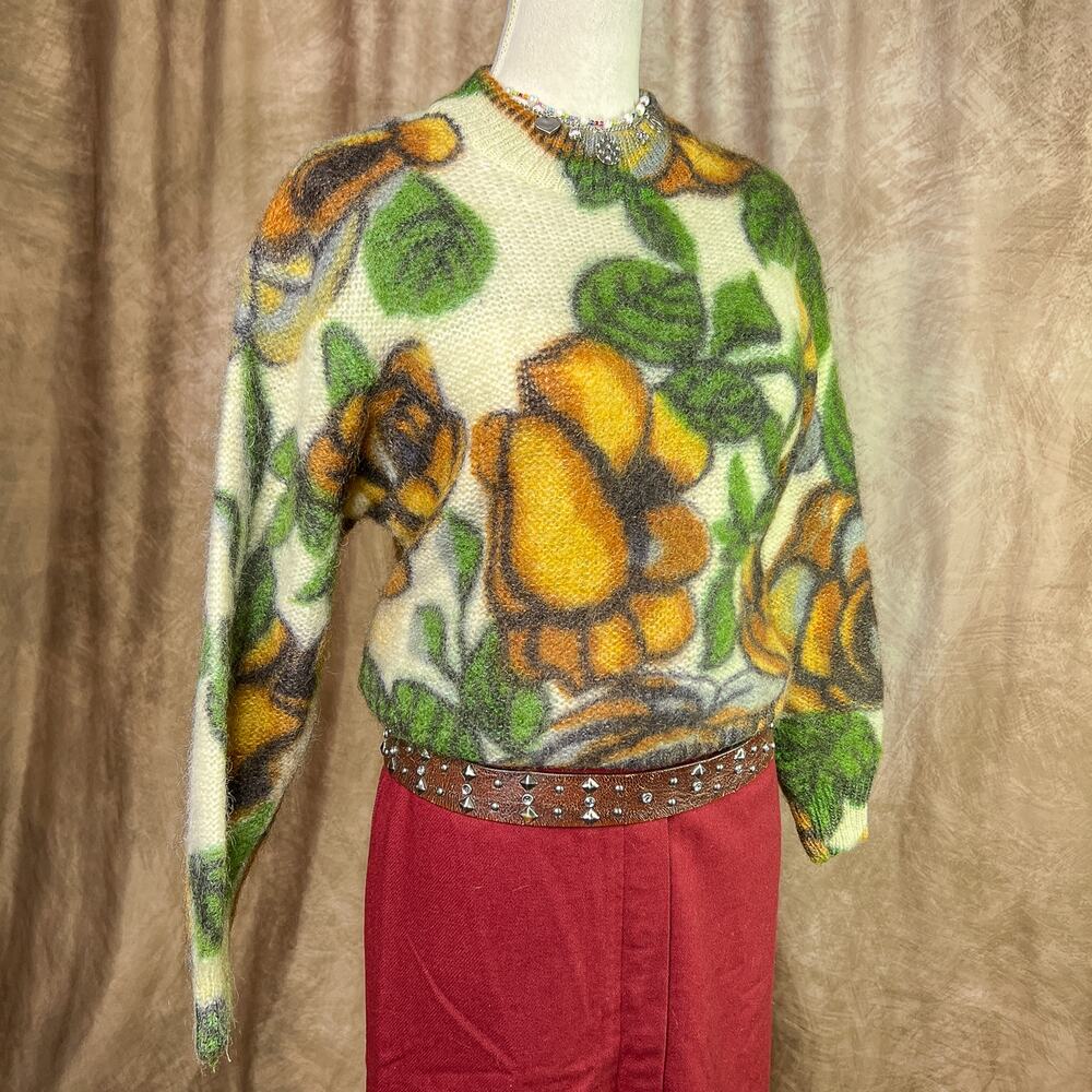 Vintage Fairy Grunge Sweater 80s Chinese Floral Chunky Multicolor Renaissance - Picture 6 of 8